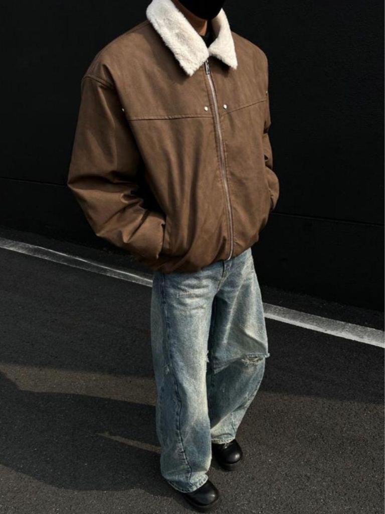 American Style Lambswool PU Leather Coat - Unisex Winter Warmth