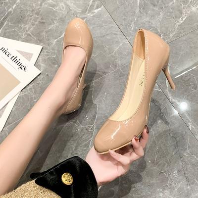 Increase the Height of the Thin Heel, Versatile Temperament, Show the Legs, Long Nude High Heels, Gentle Light Mouth Single Shoes, Round Head
