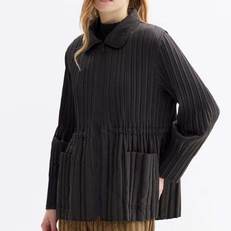 Pleats Me Curve Line Stand Collar Pleated Texture Jacket Ppjkw025011