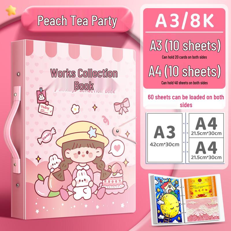 Kaba Bear A3 Portfolio Album: Children's 4K/8K Open Drawing Folder and A2 Sketchbook for Storing and Displaying Artwork