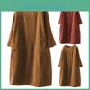 Women Vintage Solid Pockets Corduroy Color Long Sleeve Loose Casual Dress