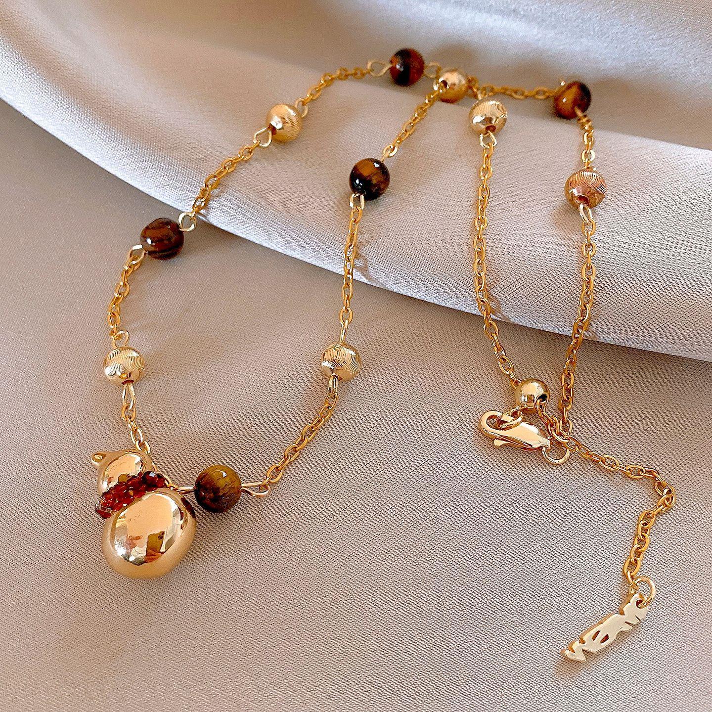 Винтажная цепочка-ожерелье для женского свитера с подвеской-тыква из бусин с тигровым глазом в стиле Maillard