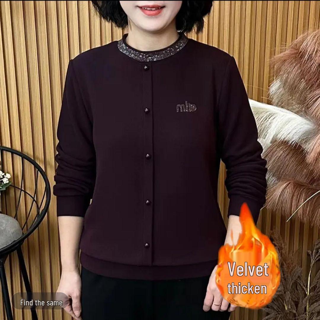 

Stylish Winter 2025 Rhinestone Top for Middle-Aged Women - Versatile & Slimming 4XL фіолетовий