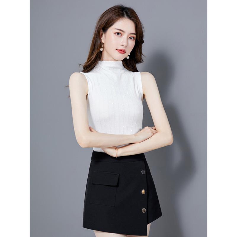 Korean Version of Spring and Autumn Slim Fit Solid Color Turtleneck Sleeveless T-shirt Bottoming Shirt Small Vest Top Women