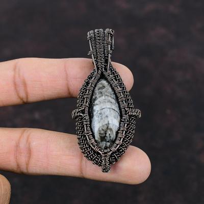 Orthoceras Fossil Pendant Copper Wire Wrapped Pendant Gemstone Copper Jewelry Latest Design Pendant Handmade Brand New Jewelry Gift For Him