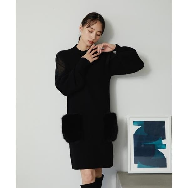 Jill by Jill Stuart Casual Dress, Faux Fur Pocket Knit Dress, Web-Exclusive Color: Black, Beige