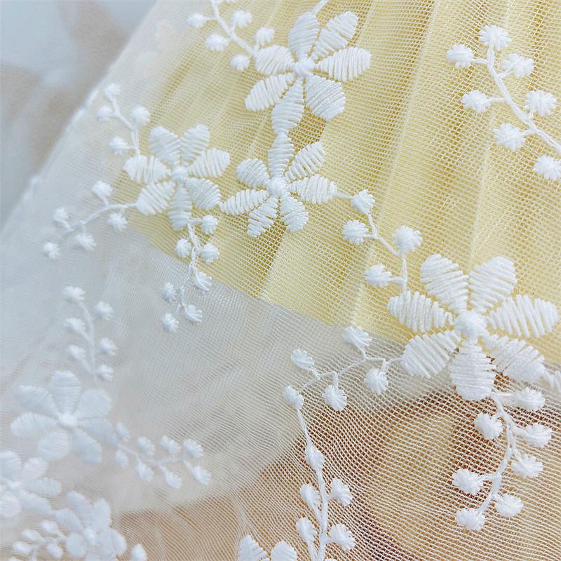 1 Yards Embroidery Fabric White Floral Mesh Lace Fabric For Diy Women Wedding Bridal Dress Cheongsam Lolita Clothes