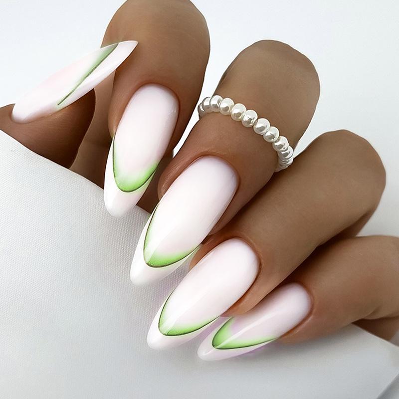 

Almond-Shaped Removable White Crescent Moon False Nail Tips