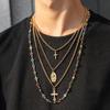 Geometric Cross Pendant Necklace With Tassel And Colorful Crystals For Fashion Forward Men And Women