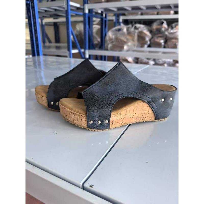 

Крутые тапочки на танкетке, популярные летние новинки, сандалии на платформе с круглым носком, женские больших размеров, тапочки-маффины с открытым носком. 43