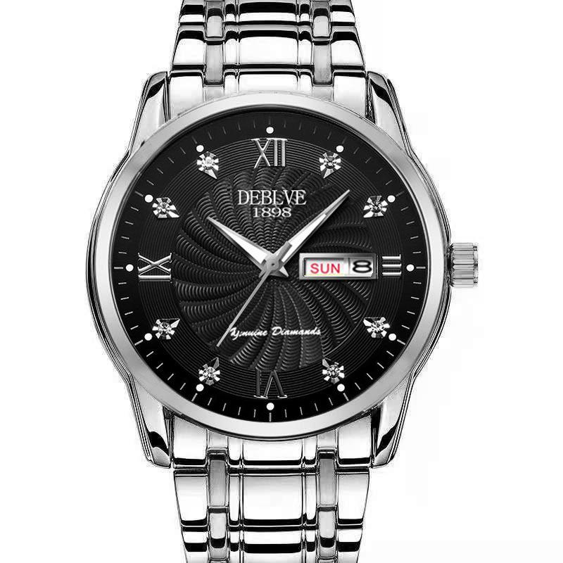 Men's Swiss Double Calendar Watch with Alloy Steel Band, Waterproof & Luminous.
