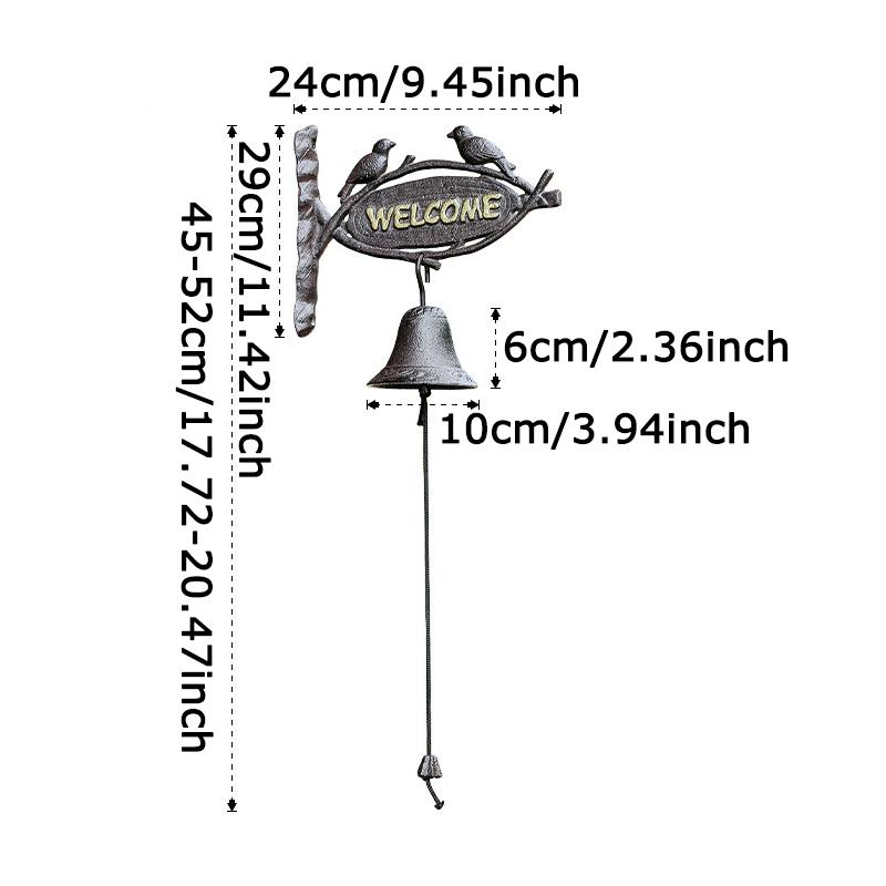 WTEMPO Retro Iron WELCOME Couple Birds Bell Vintage Hanging Hand-cranked Bell Bar Villa Garden Cafe and Farm Bell