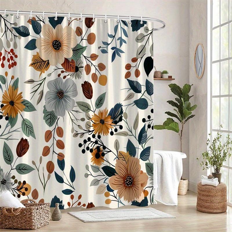 1 Piece Modern Floral Bathroom Decorative Shower Curtain, Polyester Fabric, Machine Washable, Suitable For Bathroom Decoration