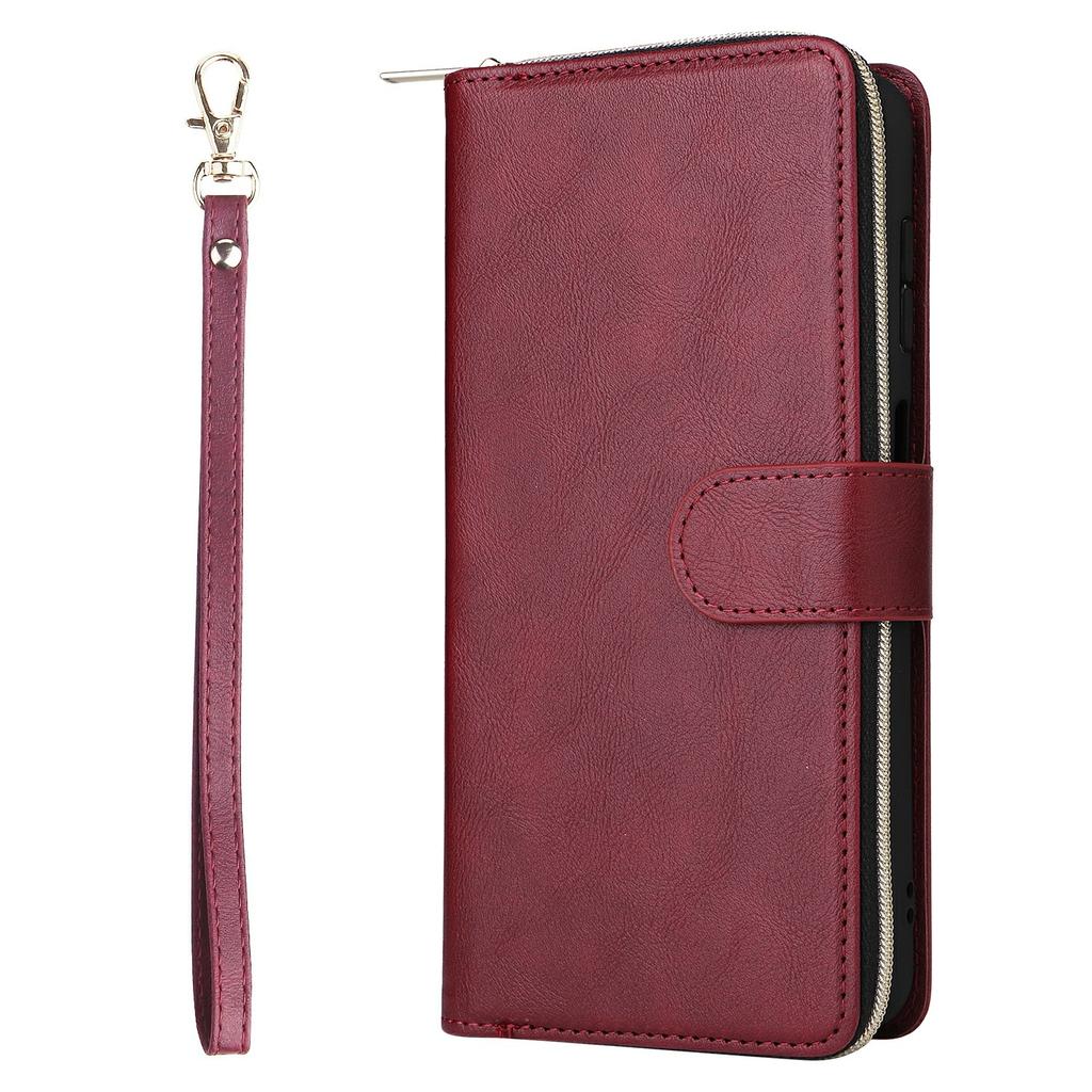 For Samsung Galaxy A37 5G Case Zipper Pocket 9 Card Slots PU Leather Phone Cover with Hand Strap