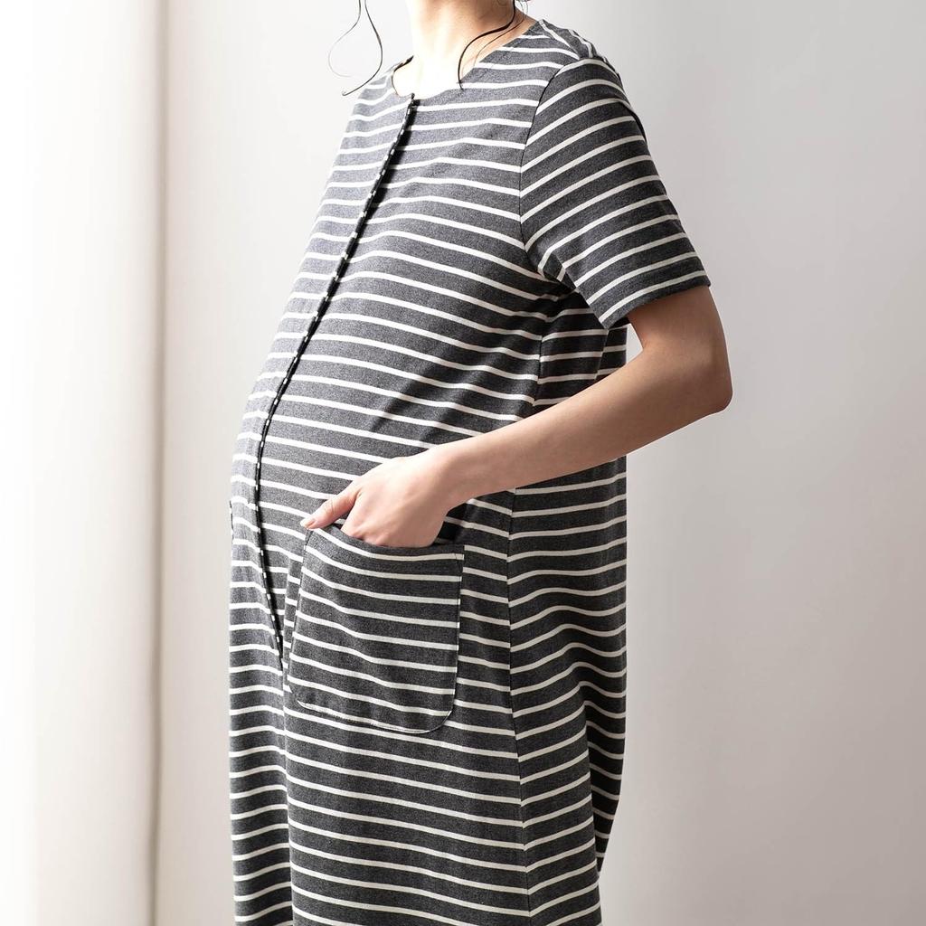 Belle Maison Maternity Short and Heather Charcoal with Maternity Sizes Pajamas, Nursing-Friendly, 2-Way Cotton, Sleeve, Open-Front Dress, Romper,