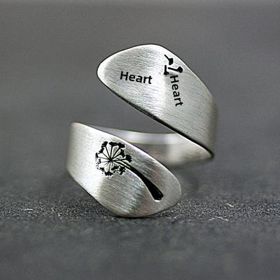 Anello avvolgente in Argento S925 con Semi di Tarassaco Spazzolato a Mano