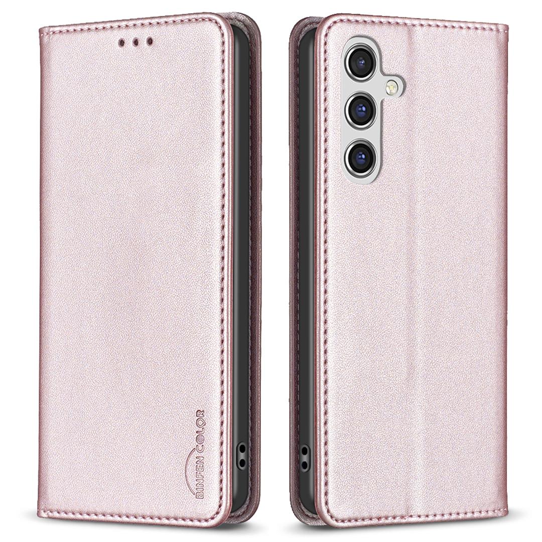 

BINFEN COLOR BF18 For Samsung Galaxy A14 4G/5G PU Leather Flip Cover Card Holder Stand Phone Case Rose Gold