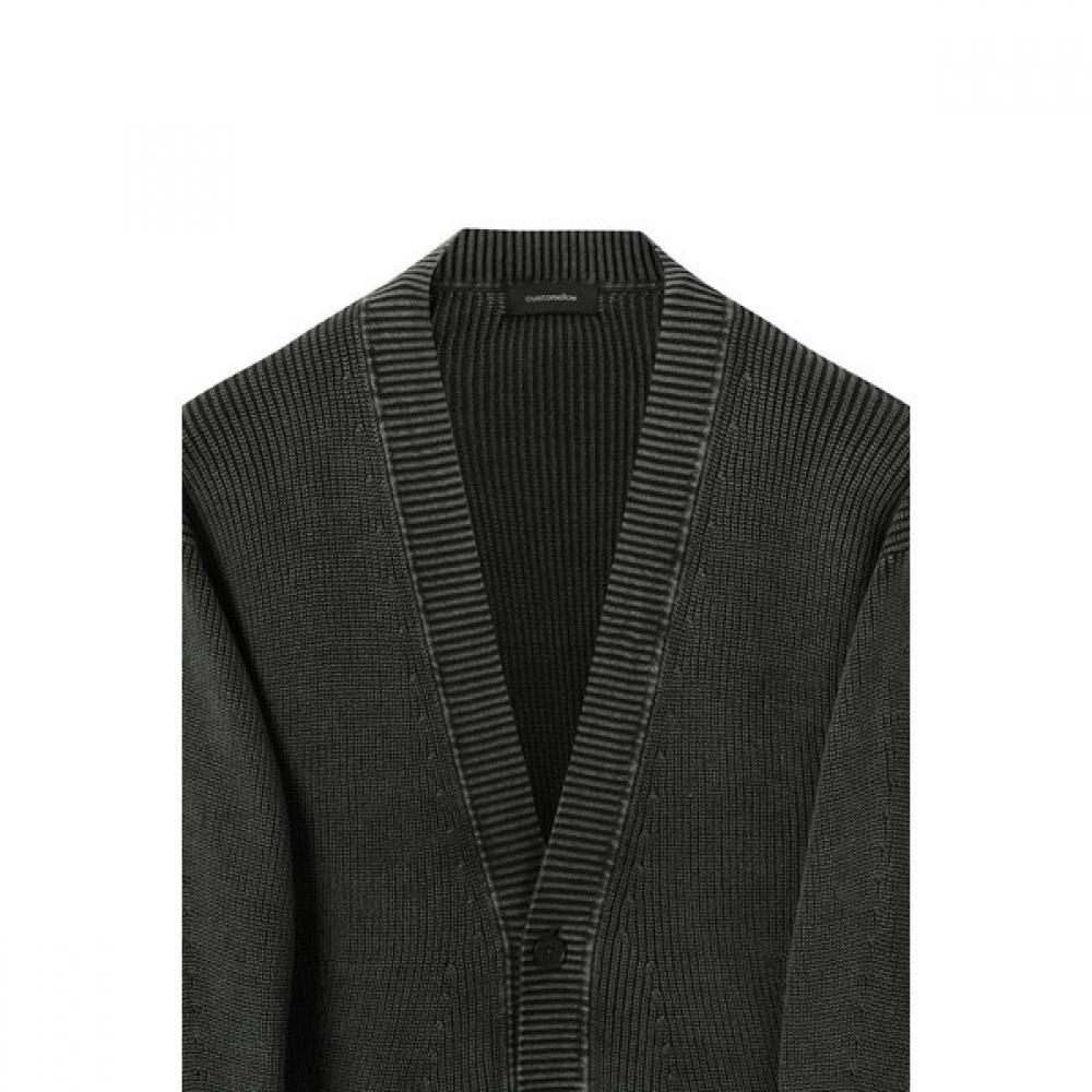 Customellow Gray Garment Dying V Neck Cardigan Cwwas25114gyx