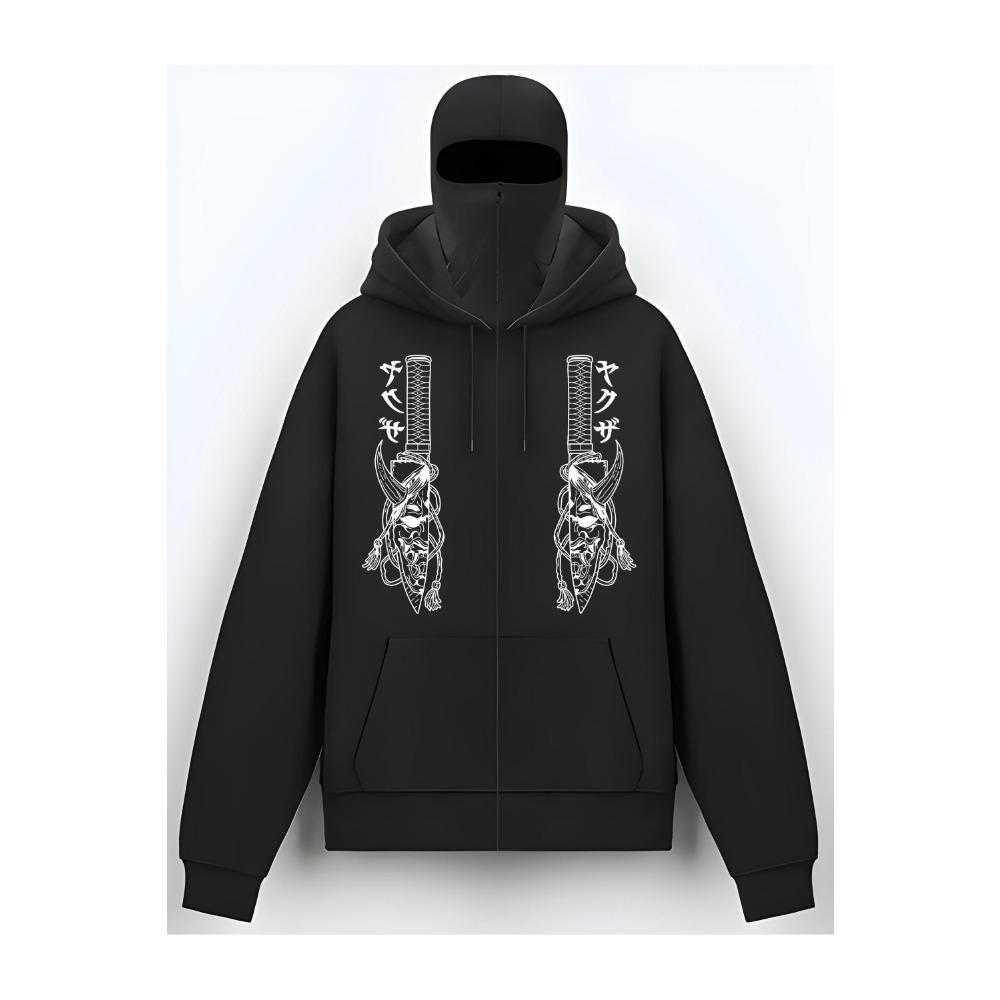 Trendy Zipper Hoodie Sword Men's Y2K Masked Hoodie Sweatshirt Sports Hoodie Spring and Autumn Plush