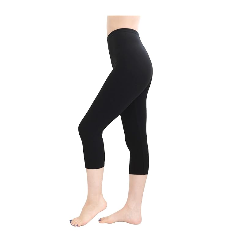 

[Laurea Acoa Core] black 3/4 length L-XL leggings pants cotton blend cotton ladies woman spats made in Japan elasticity stretch pants inner underwear