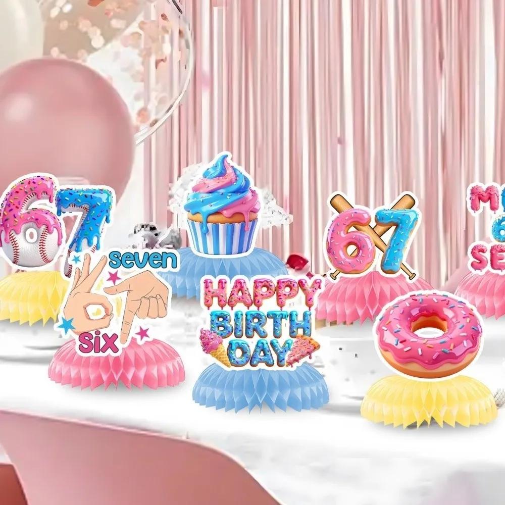 Ice Cream Theme 67 Meme Birthday Decorations Colorful Internet Humor 67 Honeycomb Ornaments Paper Handmade Six Seven Party Decor
