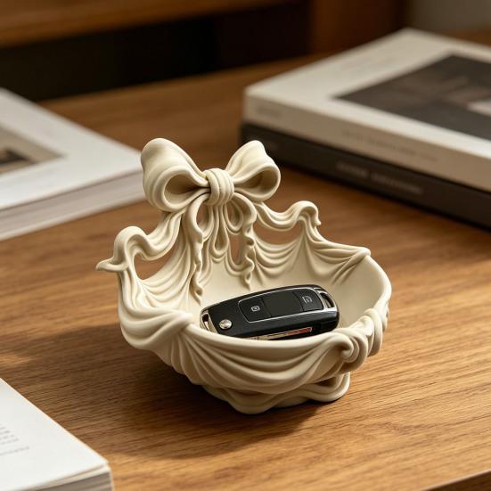 Französisches Schleifen Schmuckschale 3D Gedruckter Organizer mit texturiertem Schleifen-Design Multifunktionale Aufbewahrung für Ohrringe Armbänder Schlüssel Geschenk