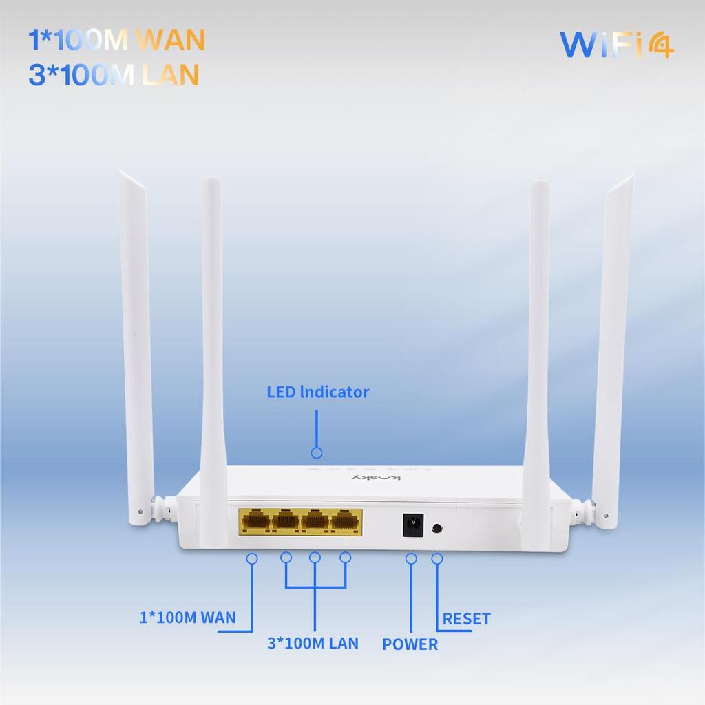 300M Desktop Wireless Router, Wi-Fi4 Router, Wireless Router, 802.11n, 2.4G, 300M, 1*WAN+3*LAN, For Home and SOHO, EU Version