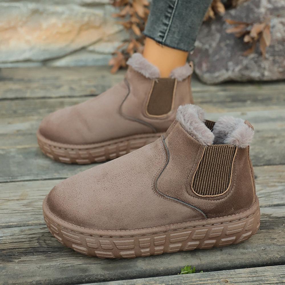 2025 Winter Women Short Plush Warm Snow Boots Casual Shoes New Suede Fur Chelsea Ankle Boots Flats Platform Ladies Shoes