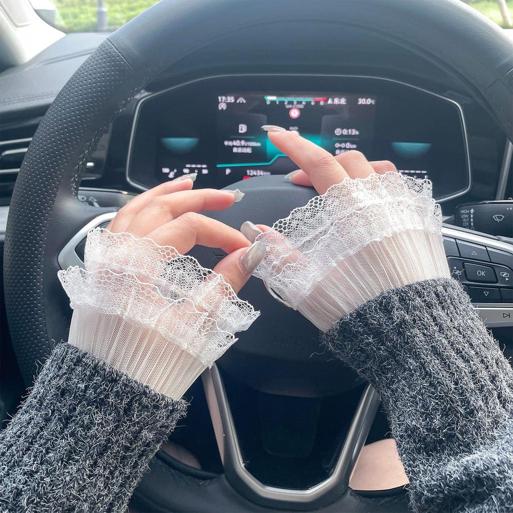 False Lace Brim Sleeves Detachable Autumn Winter Sweater Decorative Sleeves Lace Brim Pearls Lace Wrist Cuffs