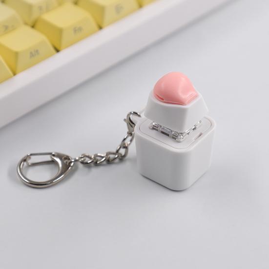 Electric Wooden Fish Keycap Toy with Hanging Buckle RGB Light Up Stress Relief Pink Silicone Butt Cat Paw Decompression Keychain Pendant Kids