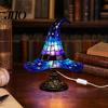 Soft Warm Night Light Witch Hat Table Lamp, USB Powered LED Bedside Light, Resin Retro Lamp Gothic for Bedroom, Living Room, Shelf Halloween