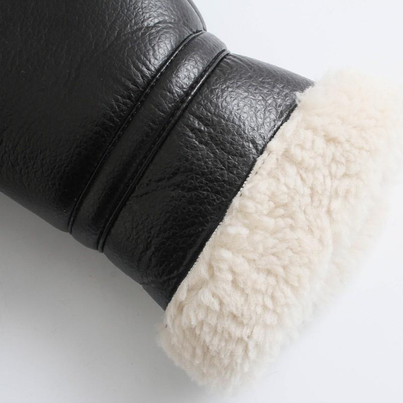 Womens Fleece-Lined Faux Leather Winter Jacket Short Loose Fit Stand Collar Casual Outerwear