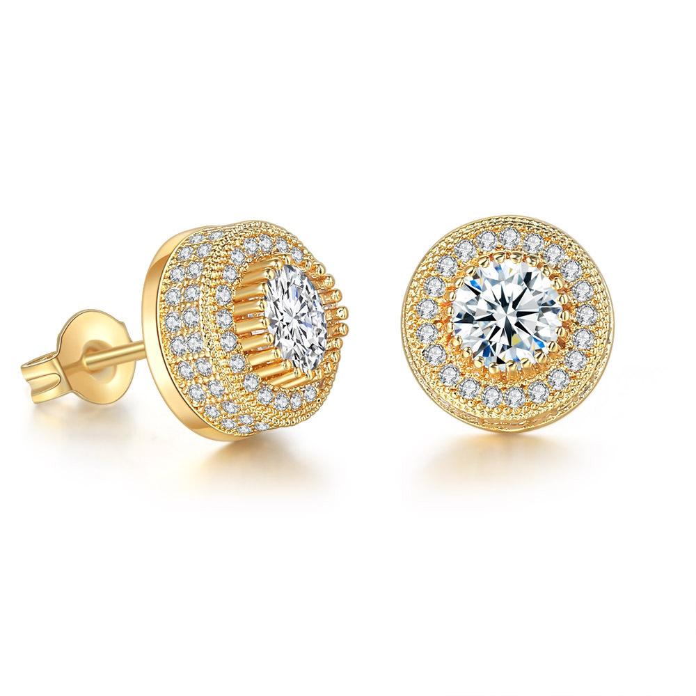 Hip-hop Stud Earrings Full of Diamonds and Micro-gold-plated Men's Earrings Trendy Jewelry