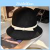 Elegant White Plush Fisherman Hat With Wide Brim And Butterfly Bow For Autumn Wear