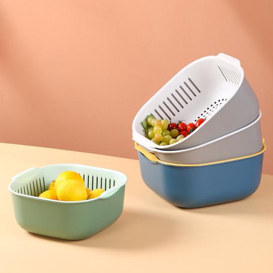 1 Set Large Capacity Washing Strainer Bowl Both Sides Handle PP Vegetable Cleaning Draining Bowl Kitchen Assistant