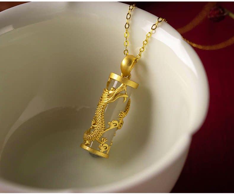 Longteng Four Seas Necklace Ancient Gold Dragon Pattern Pendant Necklace Female Retro Engraved Metal Chain Clavicle Chain Advanced Sense