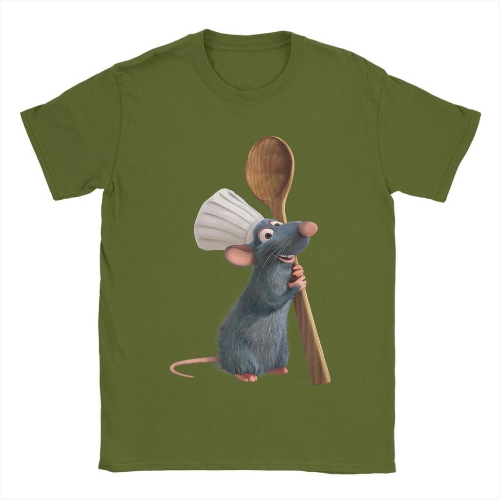 Men Tshirts Ratatouille Chef Remy With Spoon Casual Pure Cotton Tee Shirt Short Sleeve T Shirts Crew Neck Clothes Gift Idea