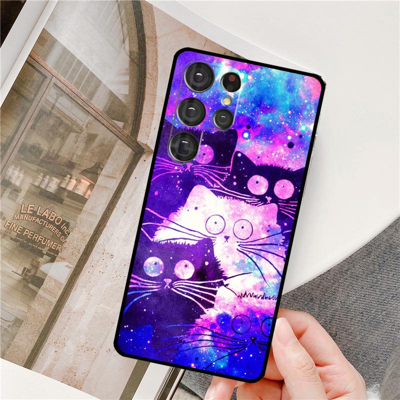 Space Happy Cats Phone Case For Samsung Galaxy S25 Ultra S9 S10 S20 FE S21 S22 S23 Plus S24 Ultra Full Cover