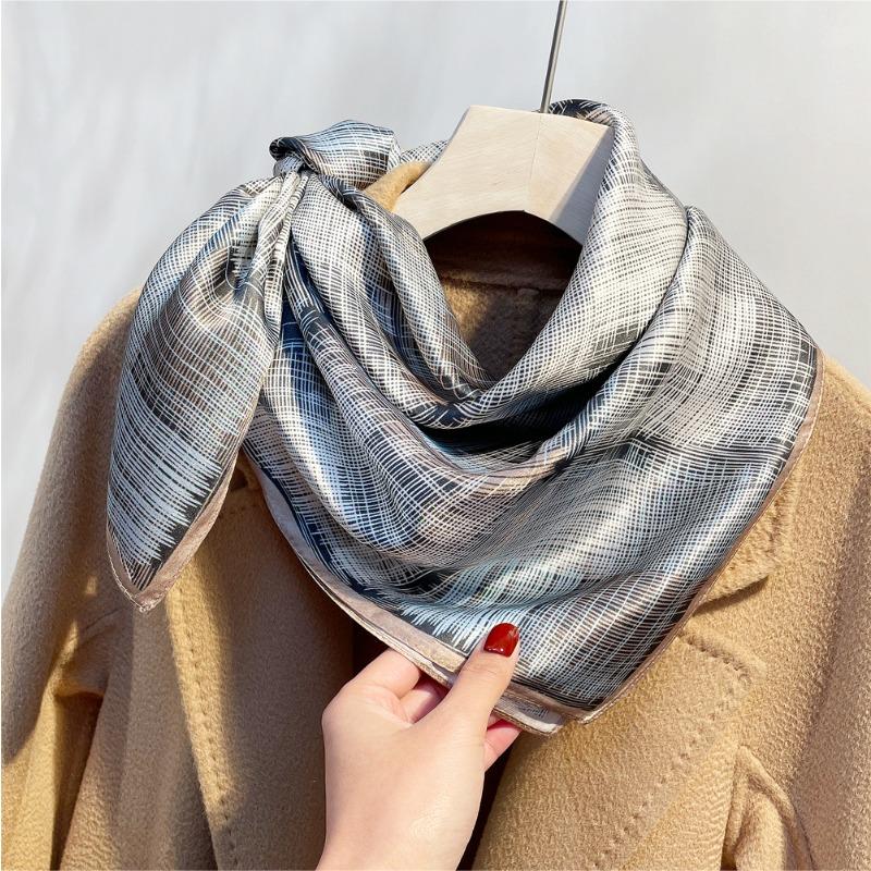 Mulberry silk printed silk scarf women's spring new plain crepe satin silk scarf fashionable versatile square scarf