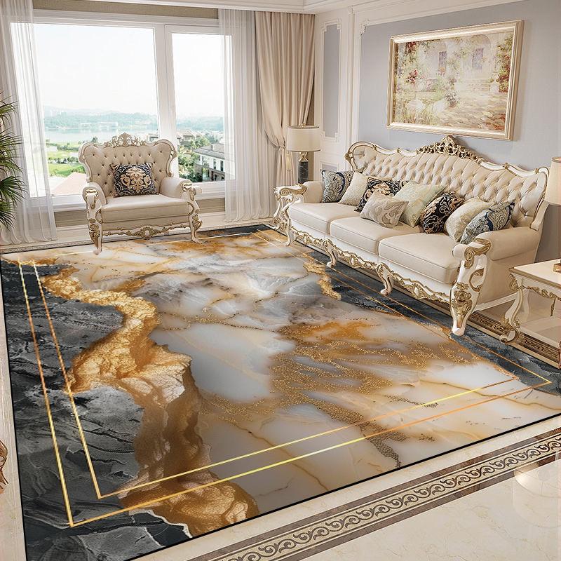 Luxurious Gold Carpets for Living Room Marble Style European Decoration Sofa Area Rugs Non-slip Bedroom Washable Soft Floor Mat