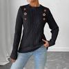 Women's Sweater with Knitted Flowers and Patchwork Design, Round-neck Pullover, Simple Base Layer, Machine-woven Sweater