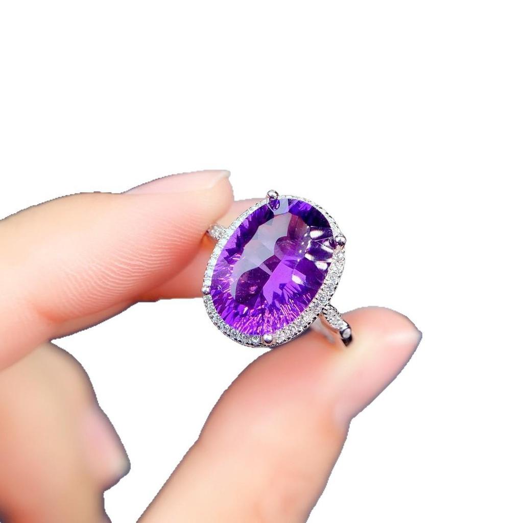 High-End Deep Purple Zirconia Simulated Amethyst Open Ring for Women