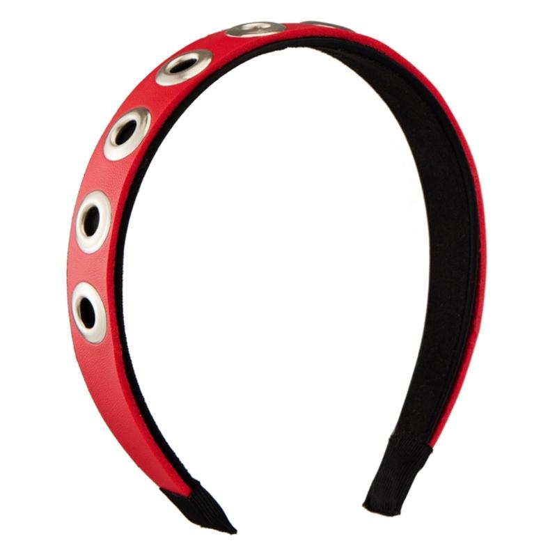 

Gothic Punk Rock Hairband PU Leather with Hook Rivets Hairpieces Unisex Hair Accessory for Parties and Festivals