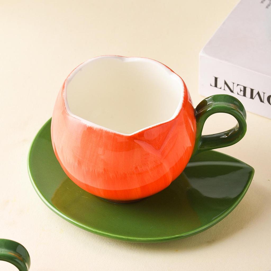 Tulip Shaped Hand-Painted Ceramic Coffee Cup and Saucer - Retro, Girly, Exquisite