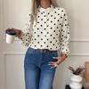 Loose Straight Stand Collar Long Sleeve Polka Dot Casual Commuter Shirt
