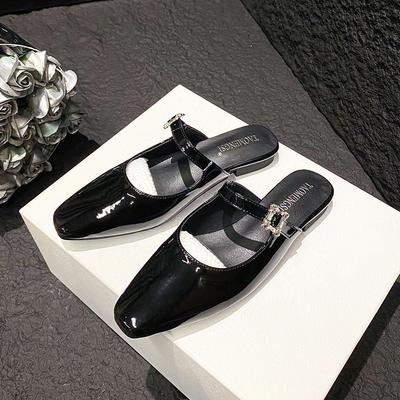 Square Head Diamond Buckle with Low Heel Muller Bag Head Half Slippers Women's Outer Wear