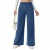Jeans da donna a gamba larga elasticizzati a vita media con elastico, pantaloni in denim larghi e ampi con tasche, casual alla moda