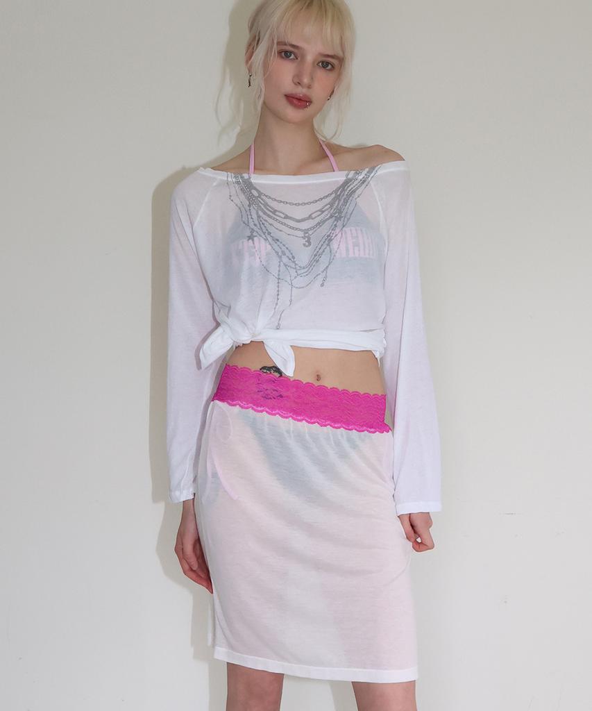 CRANK Sheer Necklace Off-Shoulder Top_White