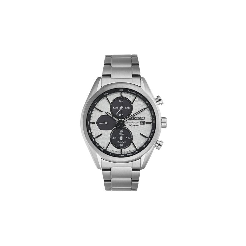 

SEIKO three-eye chronograph series, versatile and fashionable, solar movement, Steel Strap, es, men s watches, white dial SSC769P1