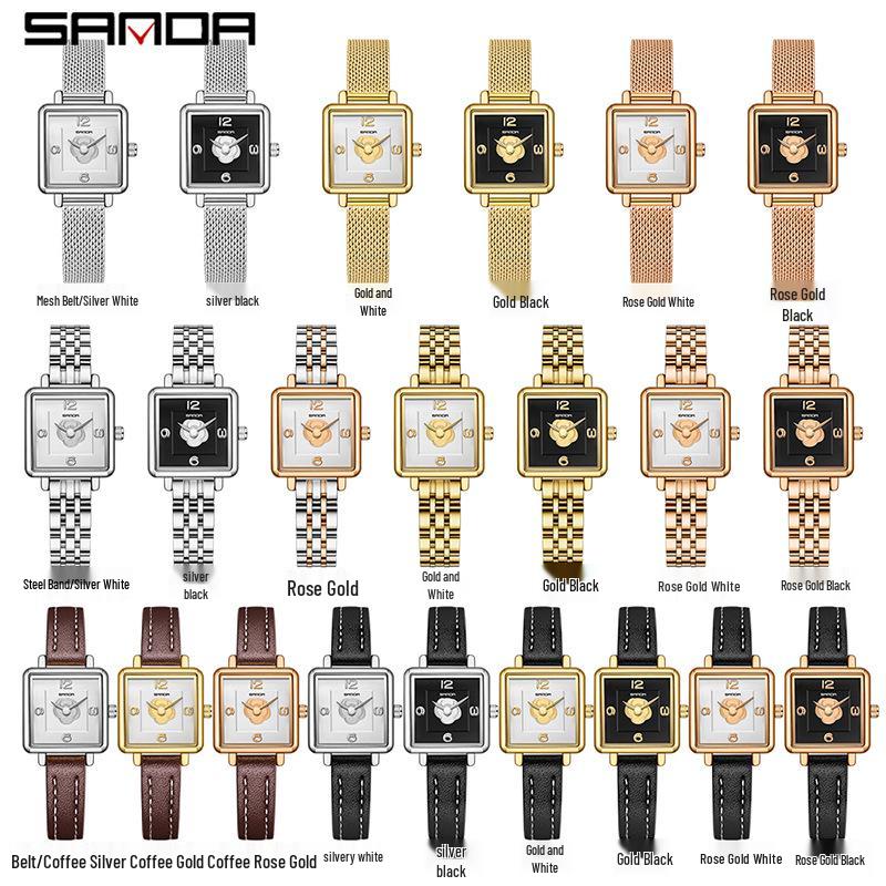 Sanda Women's Retro Waterproof Quartz Watch - Small Square Elegant Rose Dial
